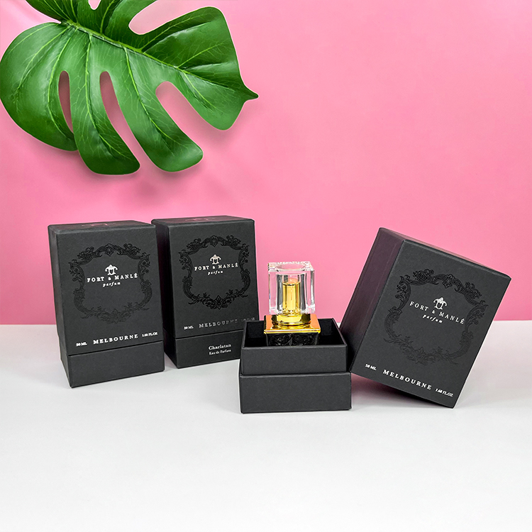 Роскошный дизайн черные крафт-коробки флаконы для ароматов из серебряной фольги подарочная коробка Упаковка духов - Коробки с крышкой и основанием из двух частей - 4
