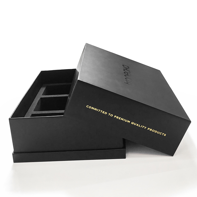 Упаковочная коробка из черной бумаги в твердом переплете с матовым ламинированием высшего качества премиум-класса с прорезной вставкой - Коробки с крышкой и основанием из двух частей - 2