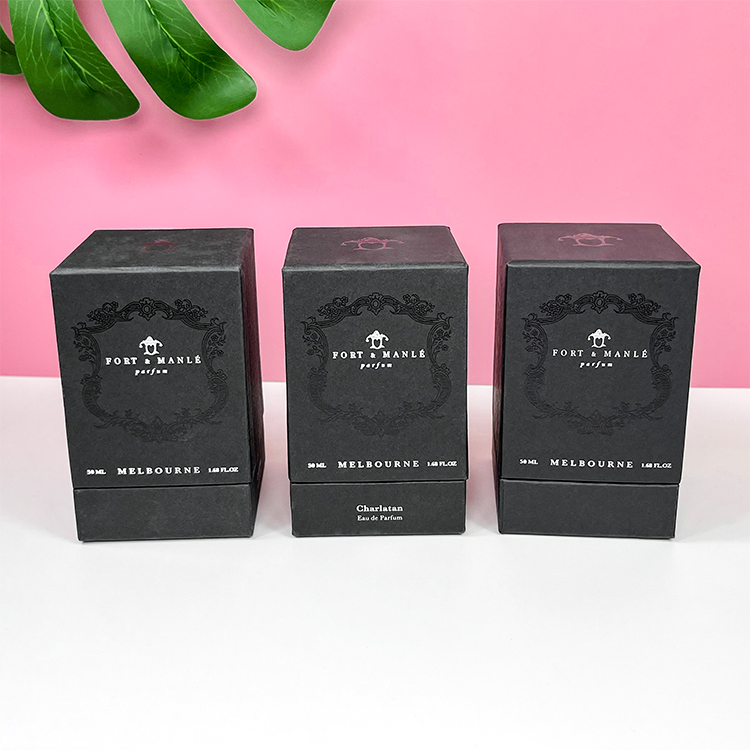 Роскошный дизайн черные крафт-коробки флаконы для ароматов из серебряной фольги подарочная коробка Упаковка духов - Коробки с крышкой и основанием из двух частей - 6