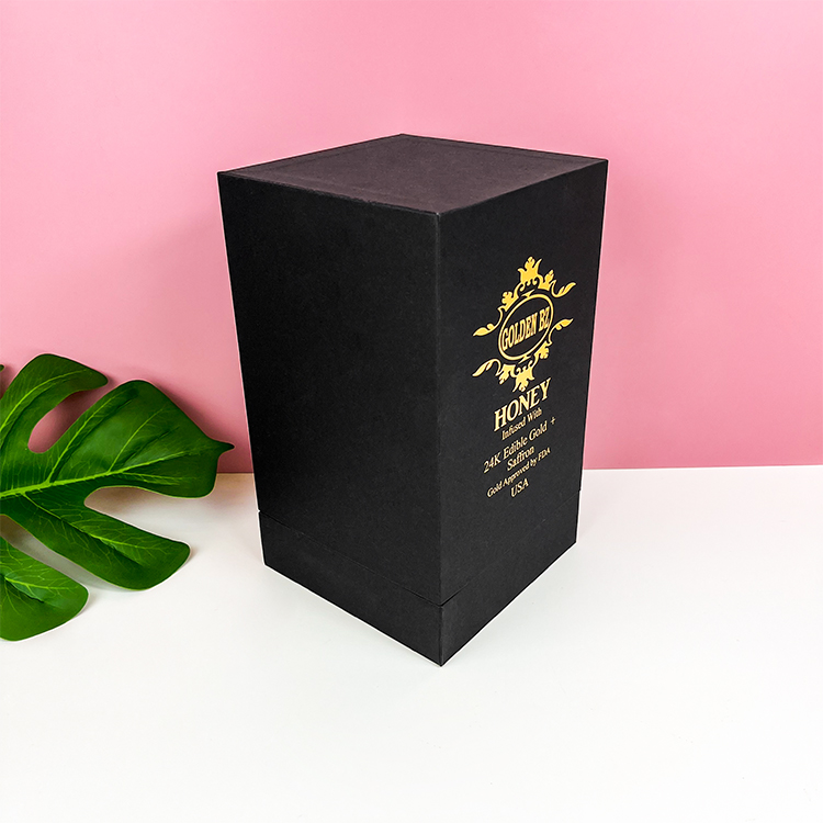 Матово-черная пустая подарочная коробка для оптовой продажи баночек с медом роскошного дизайна из упаковочной бумаги - Коробки с крышкой и основанием из двух частей - 5